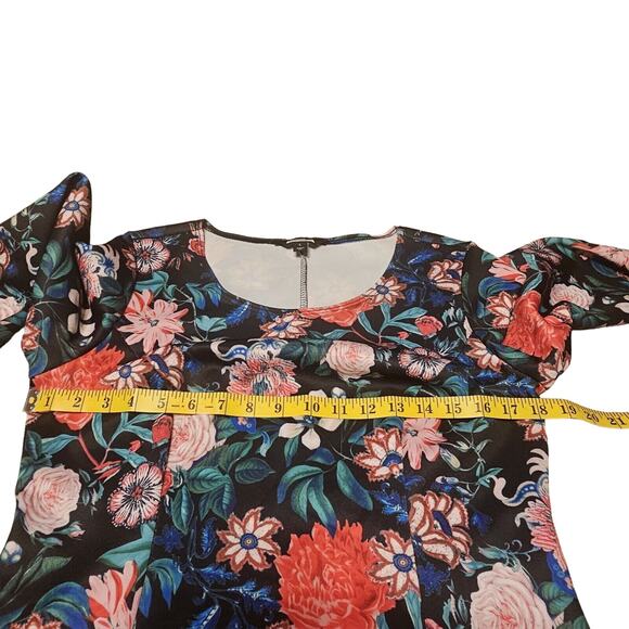 Project Runway Long Sleeve Dress Floral Midi Fitted BodyCon Black L - Picture 3 of 7